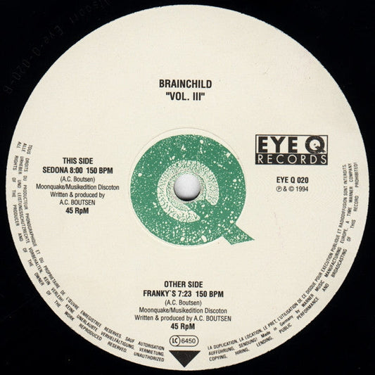 Brainchild - Vol. III (12") (Eye Q Records) Vinyl Record { vinyl }