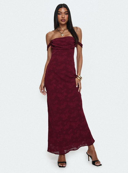 Azura Off The Shoulder Maxi Dress Burgundy