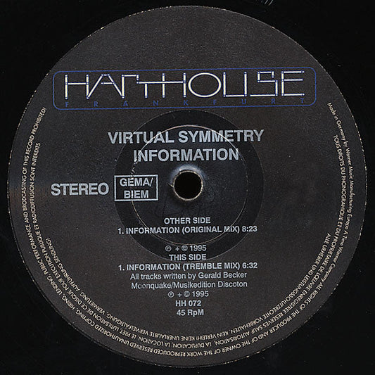 Virtual Symmetry - Information 12" Vinyl Record (Harthouse) { vinyl }