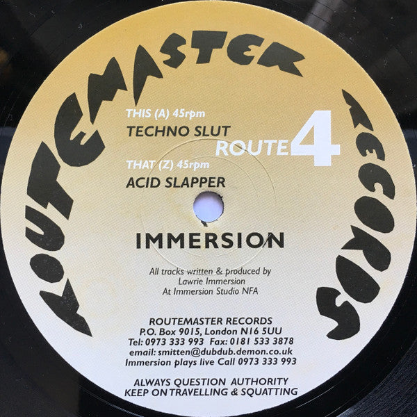 Immersion - Techno Slut / Acid Slapper (12" EP) Vinyl Record { vinyl }