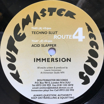 Immersion - Techno Slut / Acid Slapper (12" EP) Vinyl Record { vinyl }