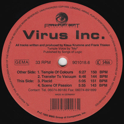 Virus Inc - Temple Of Colours 12" Vinyl Record (Frankfurt Beat Productions) { vinyl }